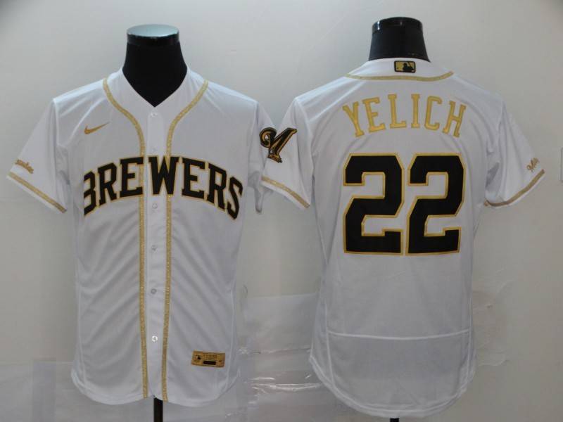 Milwaukee Brewers White Gold Elite MLB Jersey Milwaukee Brewers White Gold Elite MLB Jersey