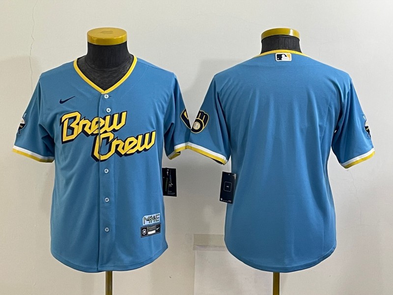 Kids Milwaukee Brewers Blue MLB Jersey Custom Kids Milwaukee Brewers Blue MLB Jersey Custom