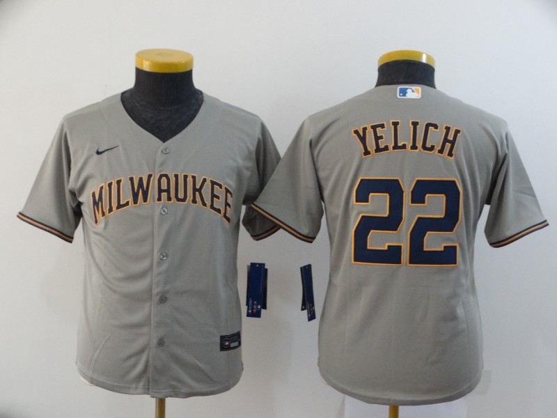 Kids Milwaukee Brewers Grey #22 YELICH MLB Jersey Kids Milwaukee Brewers Grey #22 YELICH MLB Jersey
