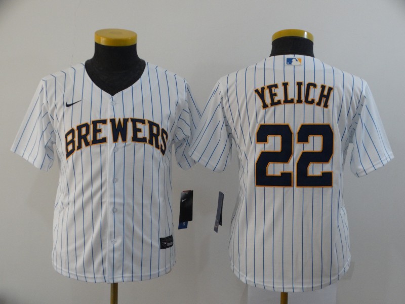 Kids Milwaukee Brewers White #22 YELICH MLB Jersey Kids Milwaukee Brewers White #22 YELICH MLB Jersey