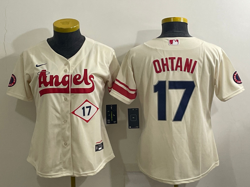 Los Angeles Angels Cream #17 OHTANI Women MLB Jersey 02 Los Angeles Angels Cream #17 OHTANI Women MLB Jersey 02