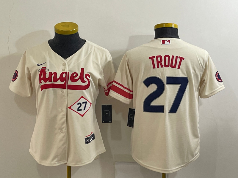 Los Angeles Angels Cream #27 TROUT Women MLB Jersey 02 Los Angeles Angels Cream #27 TROUT Women MLB Jersey 02