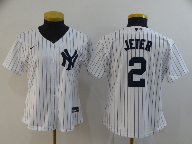 New York Yankees #2 JETER White Women MLB Jersey 02 New York Yankees #2 JETER White Women MLB Jersey 02
