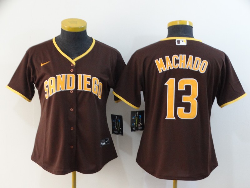 San Diego Padres #13 MACHADO Brown Women MLB Jersey San Diego Padres #13 MACHADO Brown Women MLB Jersey