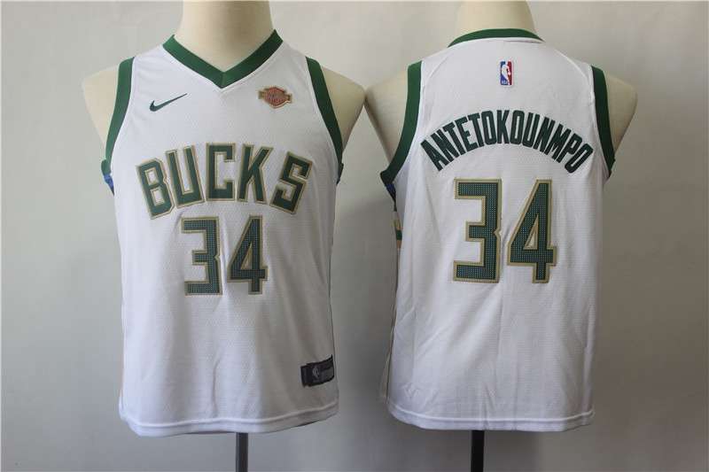 Milwaukee Bucks White ANTETOKOUNMPO #34 Young NBA Jersey (Stitched) Milwaukee Bucks White ANTETOKOUNMPO #34 Young NBA Jersey (Stitched)