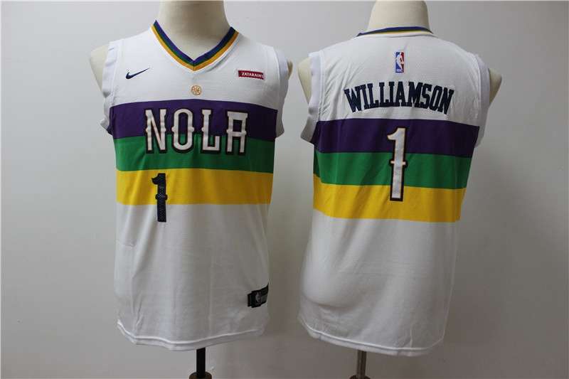 New Orleans Pelicans White WILLIAMSON #1 Young City NBA Jersey (Stitched) New Orleans Pelicans White WILLIAMSON #1 Young City NBA Jersey (Stitched)