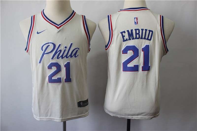 Philadelphia 76ers White EMBIID #21 Young City NBA Jersey (Stitched) Philadelphia 76ers White EMBIID #21 Young City NBA Jersey (Stitched)