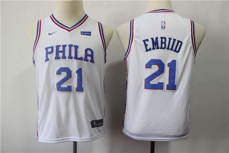 Philadelphia 76ers White EMBIID #21 Young NBA Jersey (Stitched) Philadelphia 76ers White EMBIID #21 Young NBA Jersey (Stitched)