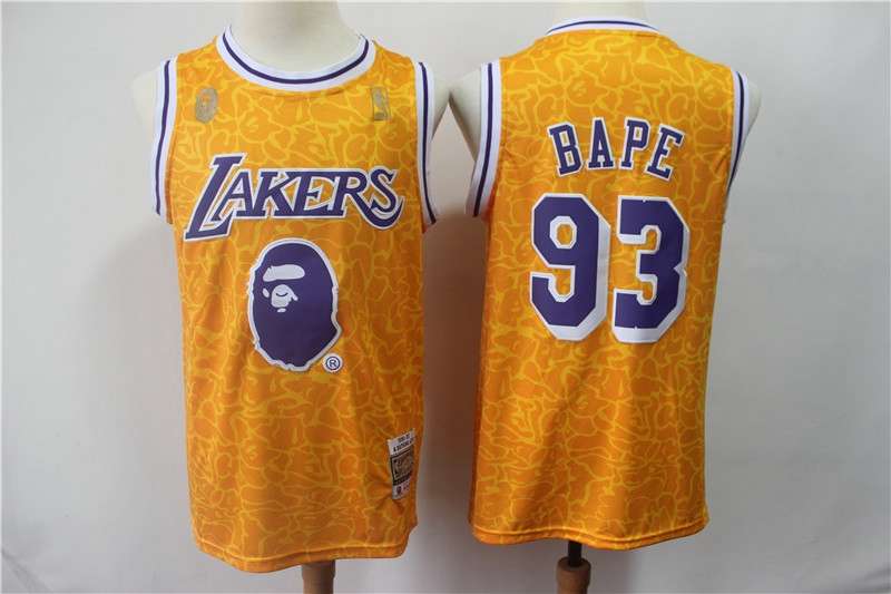 Los Angeles Lakers 2018/19 Yellow #93 BAPE Classics Basketball Jersey (Stitched) Los Angeles Lakers 2018/19 Yellow #93 BAPE Classics Basketball Jersey (Stitched)