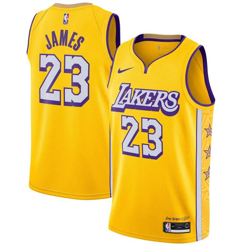 Los Angeles Lakers 2020 Yellow #23 JAMES City Basketball Jersey (Stitched) Los Angeles Lakers 2020 Yellow #23 JAMES City Basketball Jersey (Stitched)