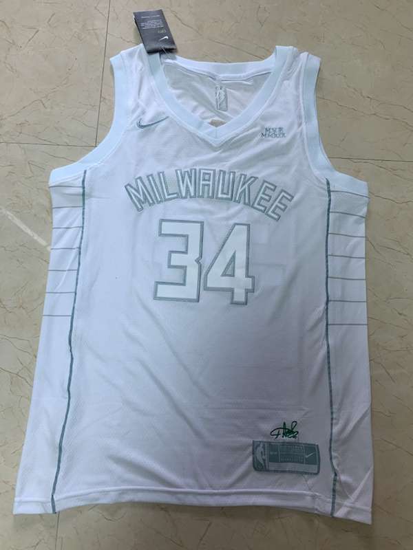 Milwaukee Bucks 2020 White #34 ANTETOKOUNMPO MVP Basketball Jersey (Stitched) Milwaukee Bucks 2020 White #34 ANTETOKOUNMPO MVP Basketball Jersey (Stitched)