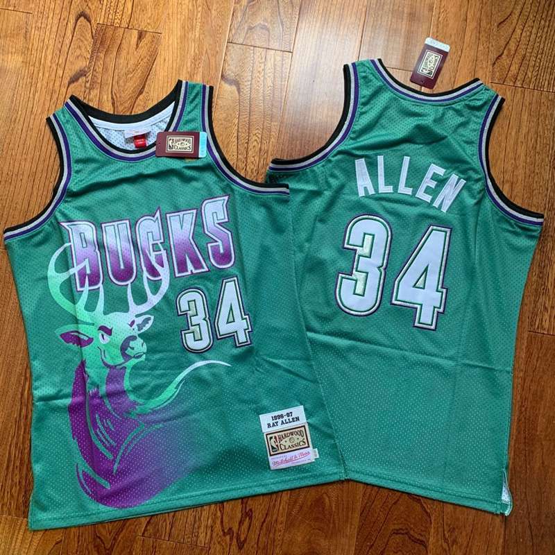 Milwaukee Bucks 1996/97 Green #34 ALLEN Classics Basketball Jersey (Closely Stitched) Milwaukee Bucks 1996/97 Green #34 ALLEN Classics Basketball Jersey (Closely Stitched)