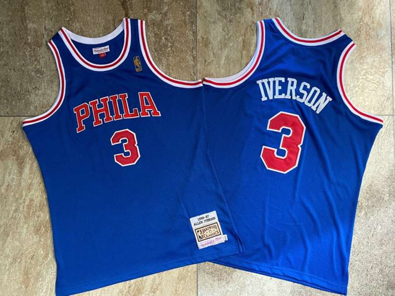 Philadelphia 76ers 1996/97 Blue #3 IVERSON Classics Basketball Jersey (Closely Stitched) Philadelphia 76ers 1996/97 Blue #3 IVERSON Classics Basketball Jersey (Closely Stitched)