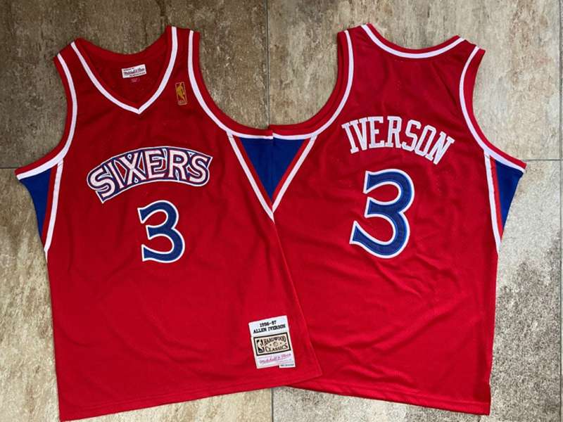 Philadelphia 76ers 1996/97 Red #3 IVERSON Classics Basketball Jersey (Closely Stitched) Philadelphia 76ers 1996/97 Red #3 IVERSON Classics Basketball Jersey (Closely Stitched)