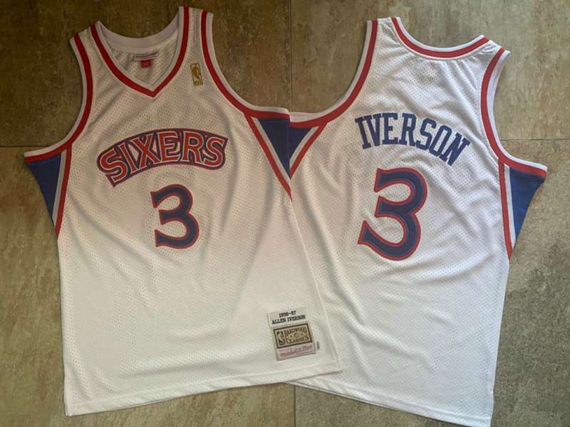 Philadelphia 76ers 1996/97 White #3 IVERSON Classics Basketball Jersey (Closely Stitched) Philadelphia 76ers 1996/97 White #3 IVERSON Classics Basketball Jersey (Closely Stitched)