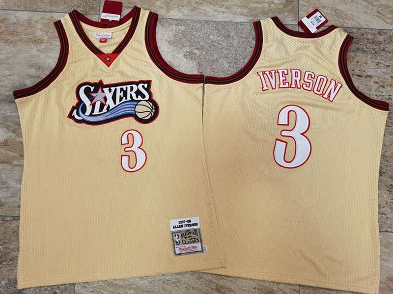 Philadelphia 76ers 1997/98 Gold #3 IVERSON Classics Basketball Jersey (Closely Stitched) Philadelphia 76ers 1997/98 Gold #3 IVERSON Classics Basketball Jersey (Closely Stitched)