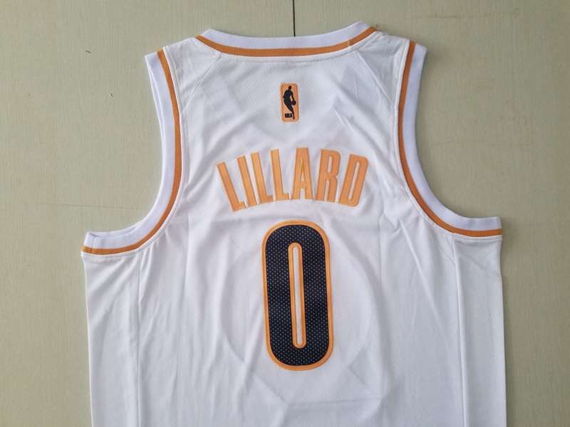 Portland Trail Blazers 2020 White Gold #0 LILLARD Basketball Jersey (Stitched)