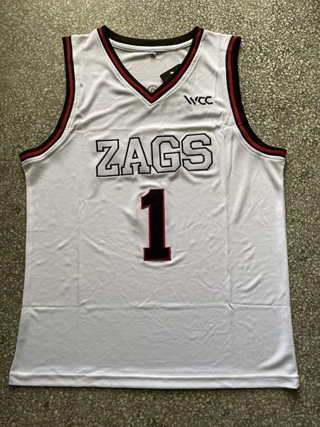 Gonzaga Bulldogs White #1 SUGGS NCAA Basketball Jersey 03 Gonzaga Bulldogs White #1 SUGGS NCAA Basketball Jersey 03