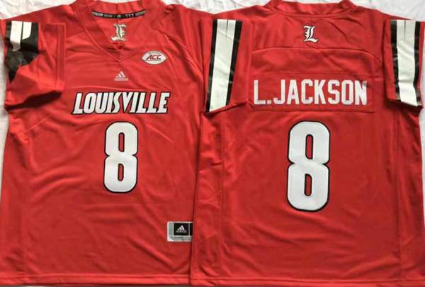 Louisville Cardinals Red #8 L.JACKSON NCAA Football Jersey Louisville Cardinals Red #8 L.JACKSON NCAA Football Jersey