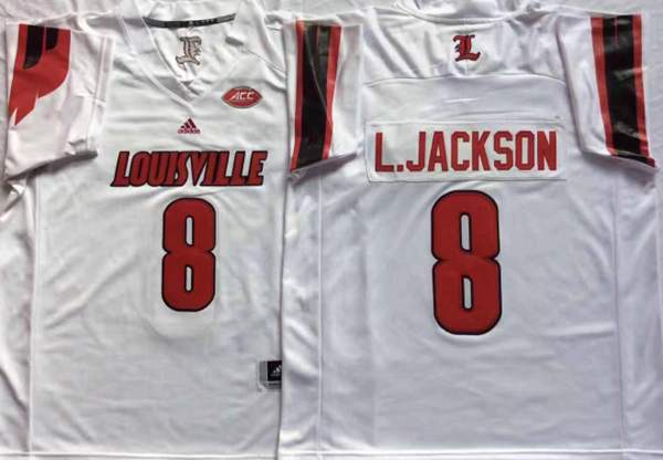 Louisville Cardinals White #8 L.JACKSON NCAA Football Jersey Louisville Cardinals White #8 L.JACKSON NCAA Football Jersey