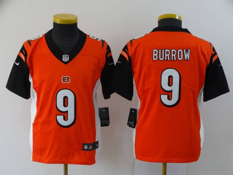Kids Cincinnati Bengals Orange #9 BURROW NFL Jersey Kids Cincinnati Bengals Orange #9 BURROW NFL Jersey