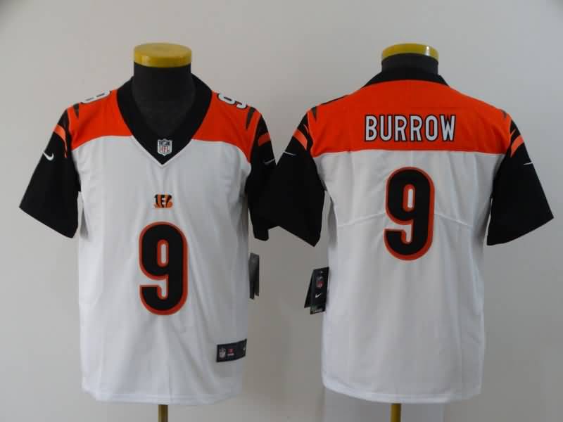 Kids Cincinnati Bengals White #9 BURROW NFL Jersey Kids Cincinnati Bengals White #9 BURROW NFL Jersey