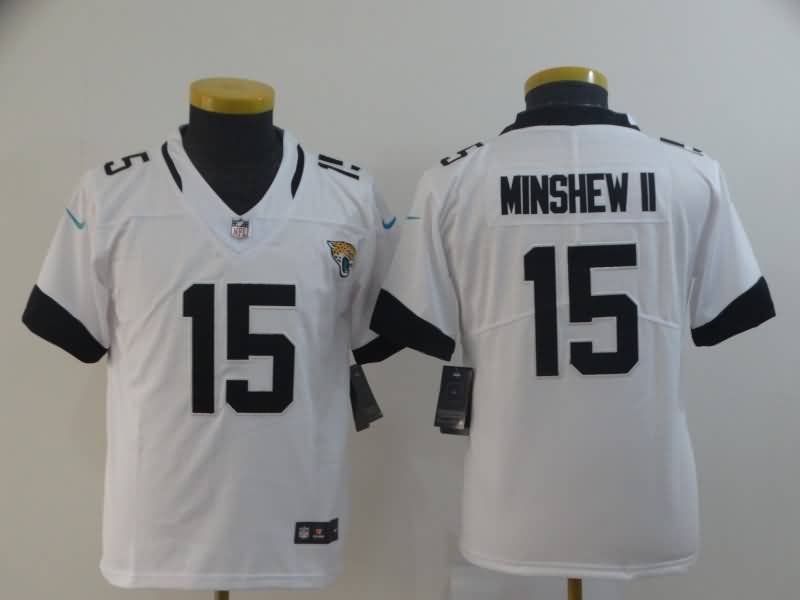 Kids Jacksonville Jaguars White #15 MINSHEW II NFL Jersey Kids Jacksonville Jaguars White #15 MINSHEW II NFL Jersey