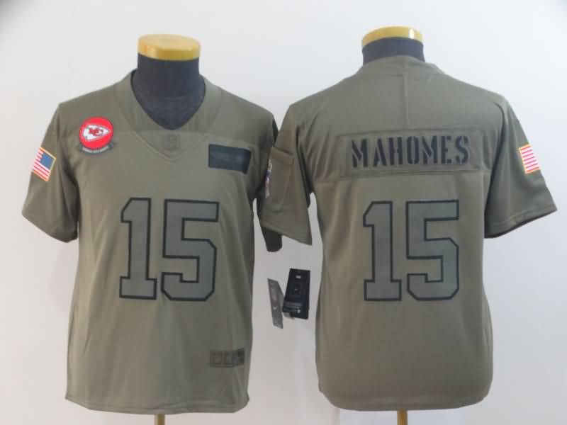 Kids Kansas City Chiefs #15 MAHOMES Olive Salute To Service NFL Jersey Kids Kansas City Chiefs #15 MAHOMES Olive Salute To Service NFL Jersey