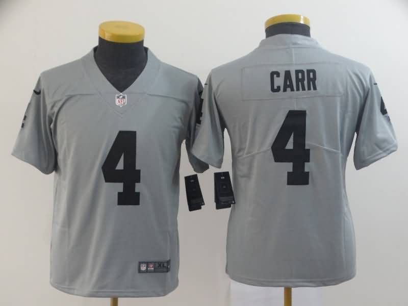 Kids Las Vegas Raiders Grey #4 CARR Inverted Legend NFL Jersey Kids Las Vegas Raiders Grey #4 CARR Inverted Legend NFL Jersey