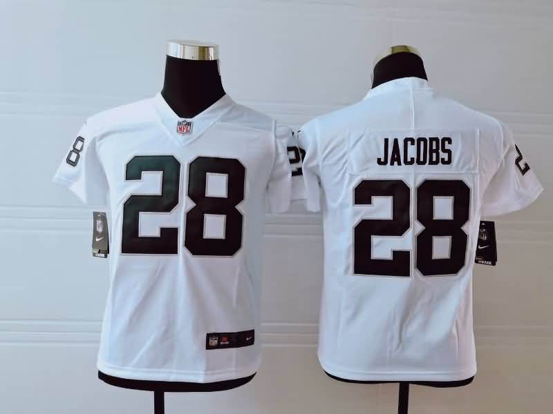 Kids Las Vegas Raiders White #28 JACOBS NFL Jersey 02 Kids Las Vegas Raiders White #28 JACOBS NFL Jersey 02