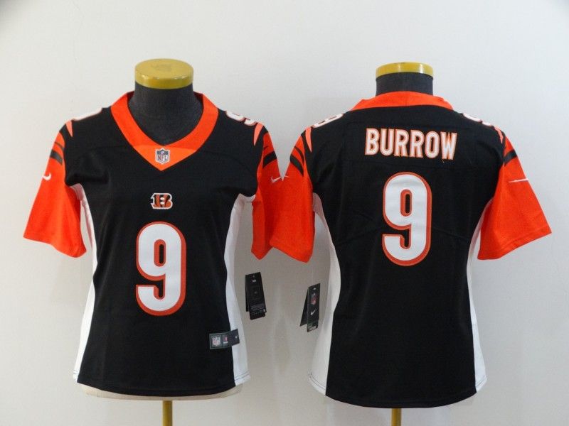 Cincinnati Bengals #9 BURROW Black Women NFL Jersey Cincinnati Bengals #9 BURROW Black Women NFL Jersey