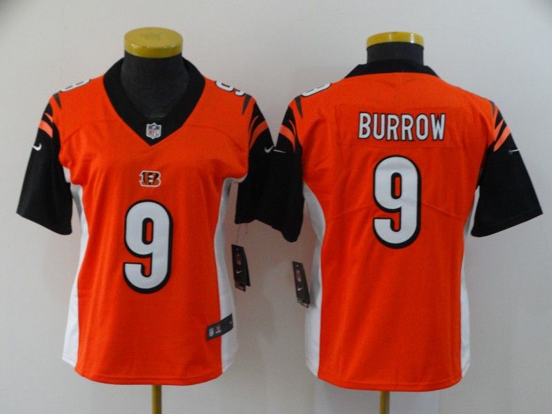 Cincinnati Bengals #9 BURROW Orange Women NFL Jersey Cincinnati Bengals #9 BURROW Orange Women NFL Jersey