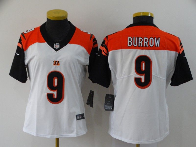 Cincinnati Bengals #9 BURROW White Women NFL Jersey Cincinnati Bengals #9 BURROW White Women NFL Jersey