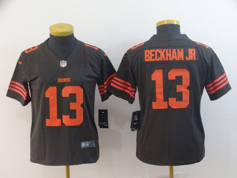 Cleveland Browns #13 BECKHAM JR Brown Women NFL Jersey 02 Cleveland Browns #13 BECKHAM JR Brown Women NFL Jersey 02