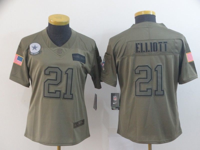 Dallas Cowboys #21 ELLIOTT Olive Salute To Service Women NFL Jersey Dallas Cowboys #21 ELLIOTT Olive Salute To Service Women NFL Jersey