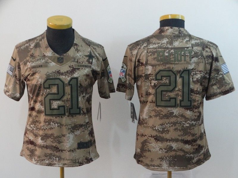 Dallas Cowboys #21 ELLIOTT Olive Salute To Service Women NFL Jersey 02 Dallas Cowboys #21 ELLIOTT Olive Salute To Service Women NFL Jersey 02