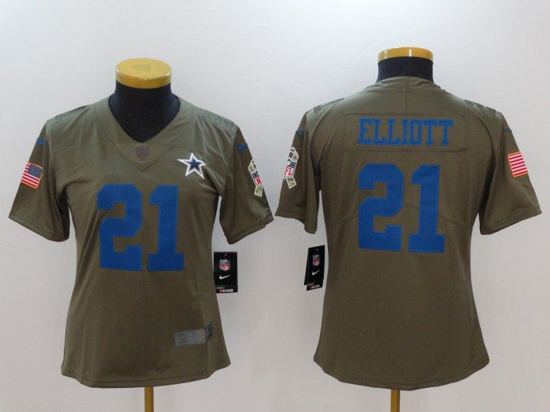 Dallas Cowboys #21 ELLIOTT Olive Salute To Service Women NFL Jersey 03 Dallas Cowboys #21 ELLIOTT Olive Salute To Service Women NFL Jersey 03