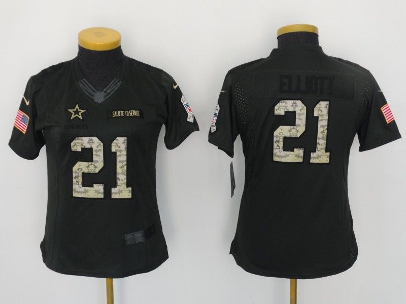 Dallas Cowboys #21 ELLIOTT Olive Salute To Service Women NFL Jersey 04 Dallas Cowboys #21 ELLIOTT Olive Salute To Service Women NFL Jersey 04