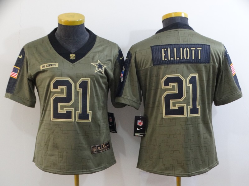 Dallas Cowboys #21 ELLIOTT Olive Salute To Service Women NFL Jersey 06 Dallas Cowboys #21 ELLIOTT Olive Salute To Service Women NFL Jersey 06