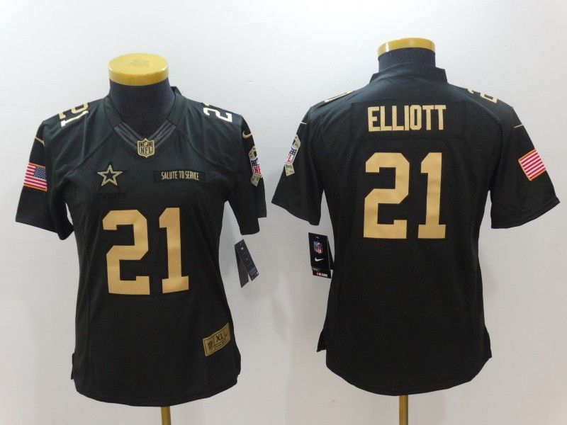 Dallas Cowboys #21 ELLIOTT Black Gold Salute To Service Women NFL Jersey 02 Dallas Cowboys #21 ELLIOTT Black Gold Salute To Service Women NFL Jersey 02