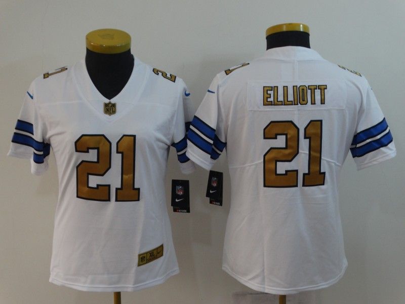 Dallas Cowboys #21 ELLIOTT White Women NFL Jersey Dallas Cowboys #21 ELLIOTT White Women NFL Jersey