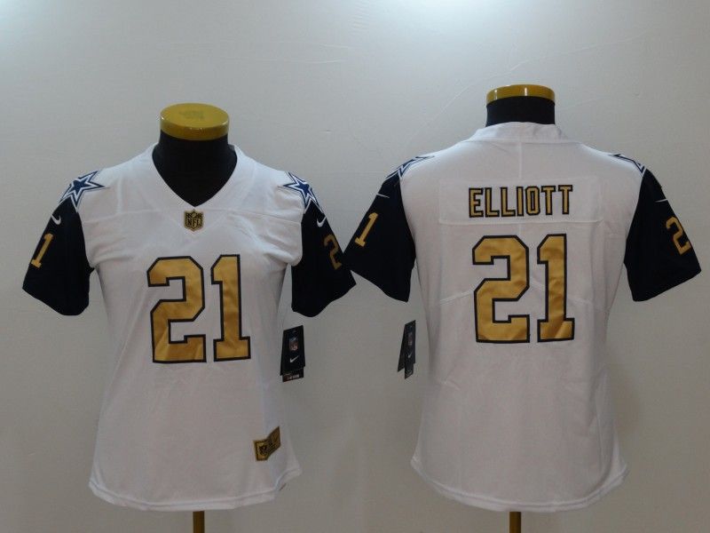 Dallas Cowboys #21 ELLIOTT White Women NFL Jersey 02 Dallas Cowboys #21 ELLIOTT White Women NFL Jersey 02