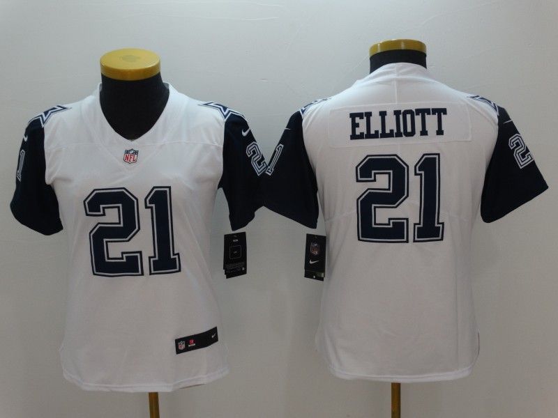 Dallas Cowboys #21 ELLIOTT White Women NFL Jersey 04 Dallas Cowboys #21 ELLIOTT White Women NFL Jersey 04