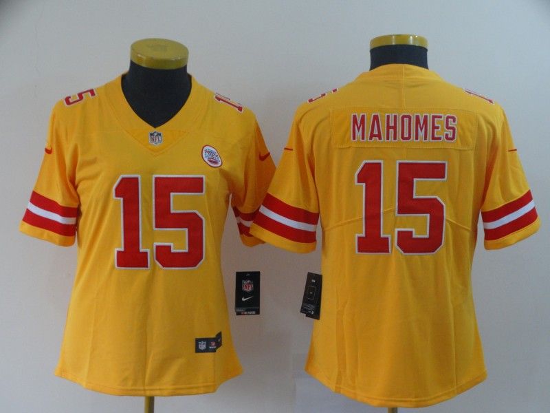 Kansas City Chiefs #15 MAHOMES Yellow Inverted Legend Women NFL Jersey Kansas City Chiefs #15 MAHOMES Yellow Inverted Legend Women NFL Jersey