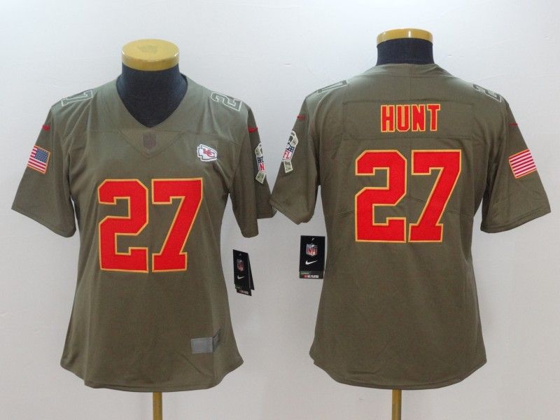 Kansas City Chiefs #27 HUNT Olive Salute To Service Women NFL Jersey Kansas City Chiefs #27 HUNT Olive Salute To Service Women NFL Jersey