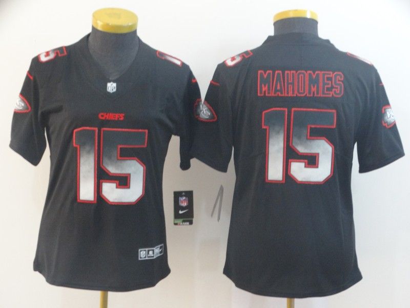 Kansas City Chiefs #15 MAHOMES Black Smoke Fashion Women NFL Jersey Kansas City Chiefs #15 MAHOMES Black Smoke Fashion Women NFL Jersey