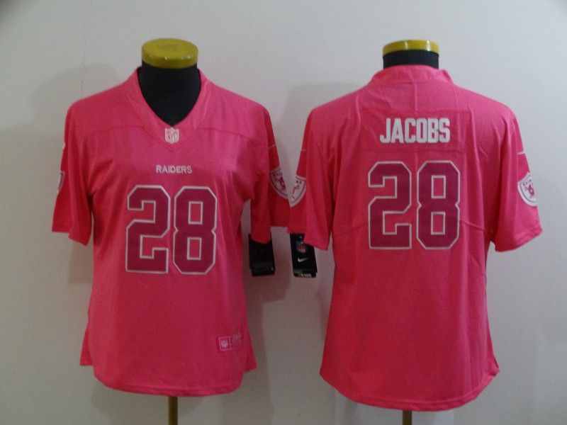 Las Vegas Raiders #28 JACOBS Pink Fashion Women NFL Jersey Las Vegas Raiders #28 JACOBS Pink Fashion Women NFL Jersey