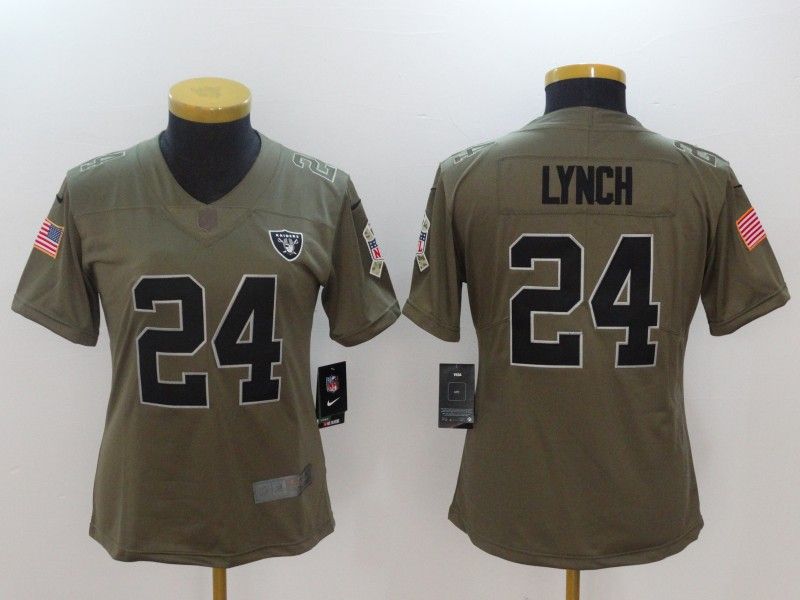 Las Vegas Raiders #24 LYNCH Olive Salute To Service Women NFL Jersey Las Vegas Raiders #24 LYNCH Olive Salute To Service Women NFL Jersey