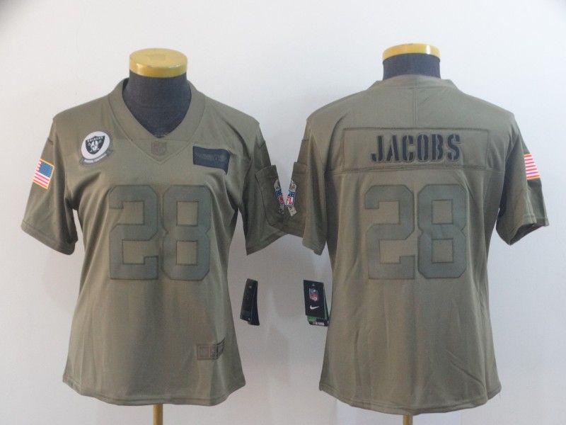 Las Vegas Raiders #28 JACOBS Olive Salute To Service Women NFL Jersey Las Vegas Raiders #28 JACOBS Olive Salute To Service Women NFL Jersey