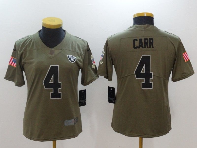 Las Vegas Raiders #4 CARR Olive Salute To Service Women NFL Jersey Las Vegas Raiders #4 CARR Olive Salute To Service Women NFL Jersey